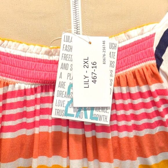 $5 Item! NWT LuLaRoe 2XL Lily Square Neck Top In Pink Blue and Yellow Stripes - Picture 7 of 8